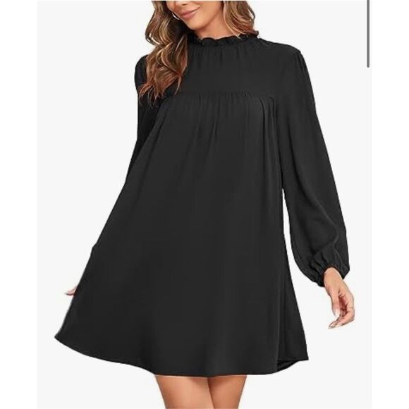 ISIHIEI Dresses & Skirts - NEW Black Ruffle Mock Neck Long Sleeve Babydoll Tunic Dress M